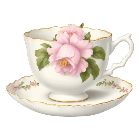 White teacup with baby pink floral antique print  sticker