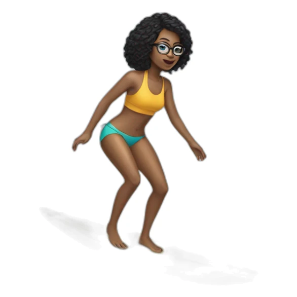 woman on a surfboard black hair glasses sticker