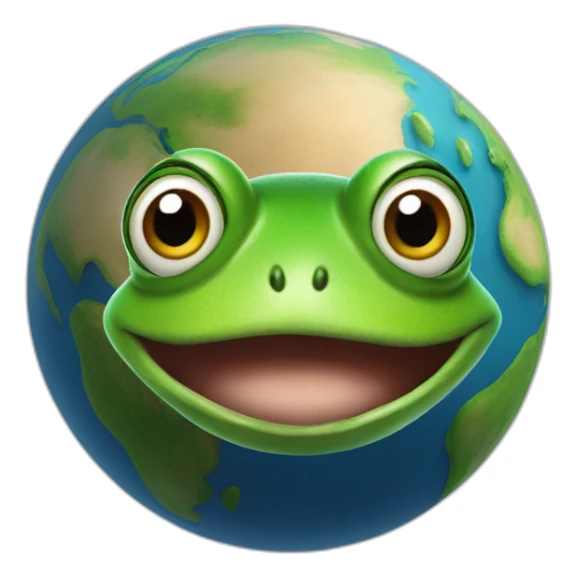 planet Earth with a cartoon frog face with big courageous eyes sticker