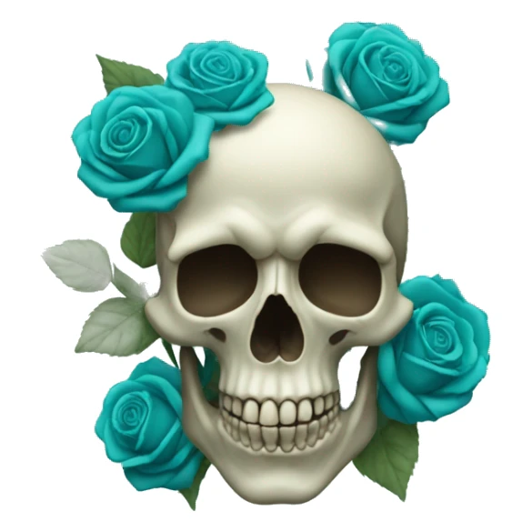 Skull with several teal teal roses on top left sticker