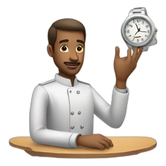 Man setting on resturent seeing watch in our hand sticker