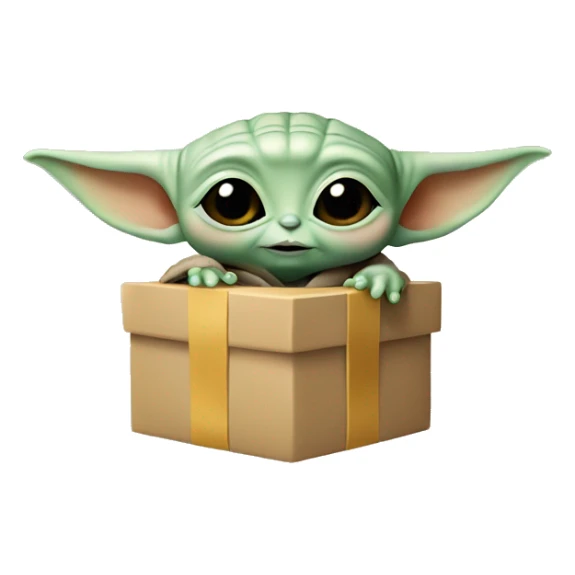 Baby Yoda holds gift box sticker