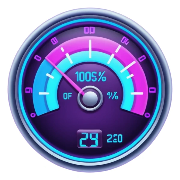 a futuristic percentage meter measuring capacity, neon colors sticker