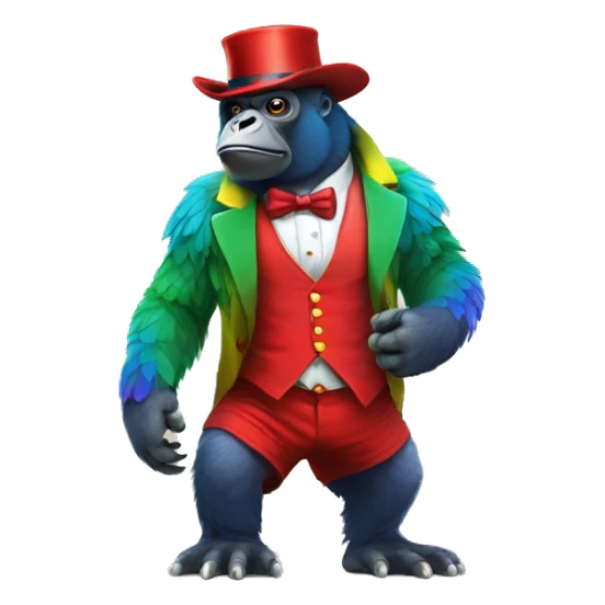 Rainbow parrot gorilla with no legs with a tophat and a 6 pack, wearing red shorts sticker