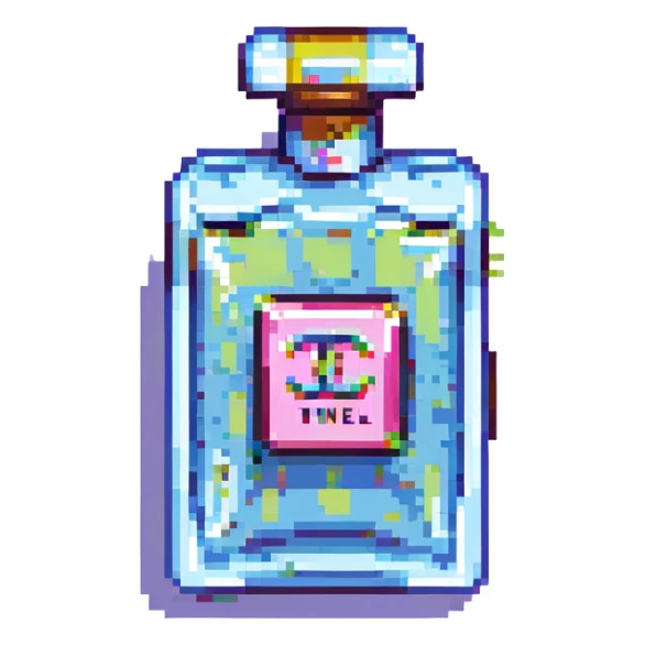 Chanel perfume bottle in a pixel art style, retro video game look sticker