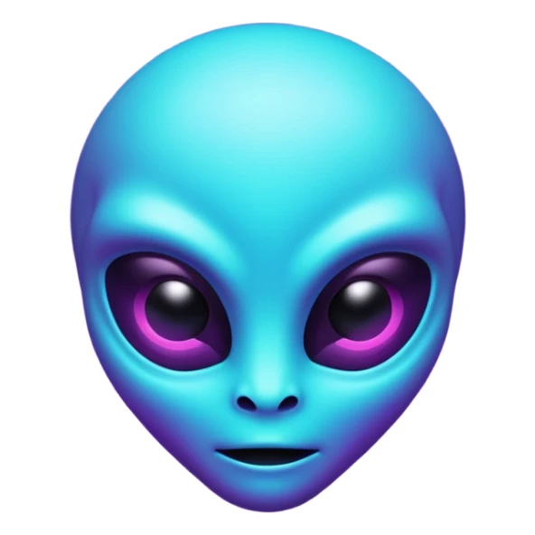 futuristic glowing pixel game alien emoji face, purple and cyan neon light, dark background sticker