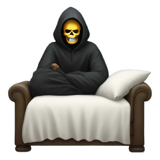 A man sitting on a pillow with the grim reaper behind him  sticker