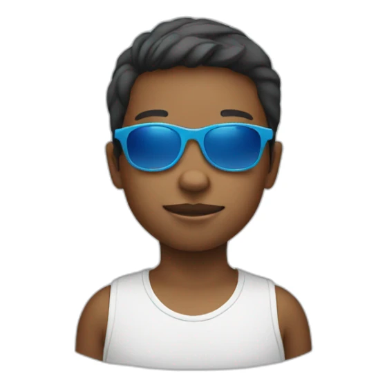 A kid 7 years old with blue sunglasses sticker