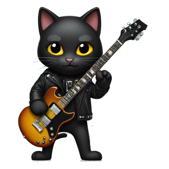 A black cat with an Electric guitar (gibson SG) and a leder jacket sticker