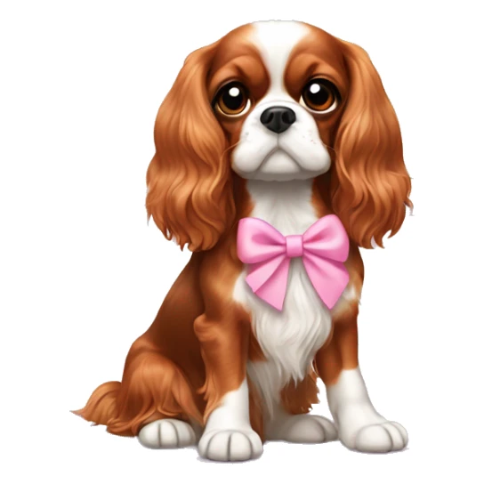 Cavalier King Charles spaniel sitting with pink little bow in hair sticker