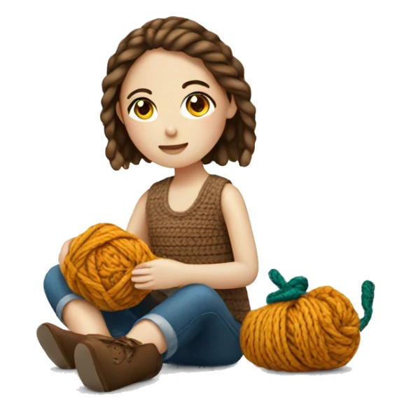 white Girl sitting doing crochet sticker