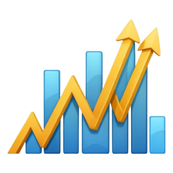 Create an emoji that shows a rising stock chart with a single upward arrow and a small company building symbol. sticker