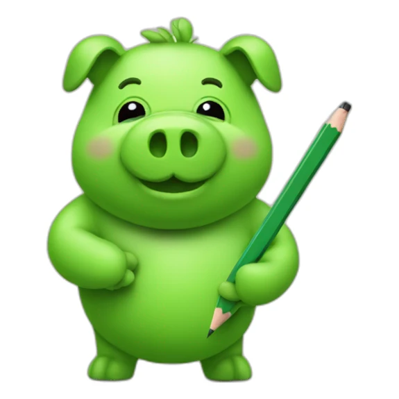 green piggy holding a pencil sticker