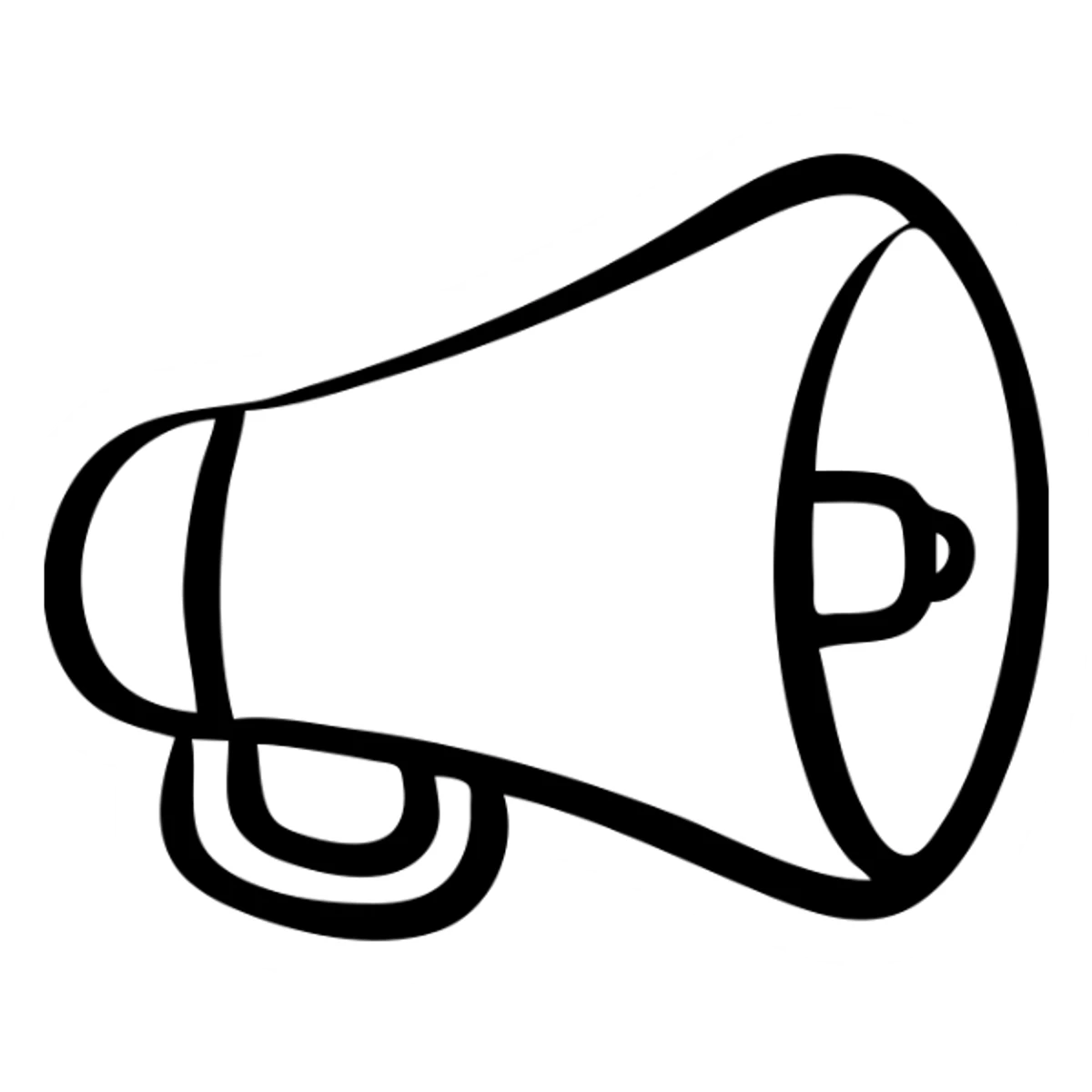 A hand-drawn megaphone or bullhorn icon with handle sticker