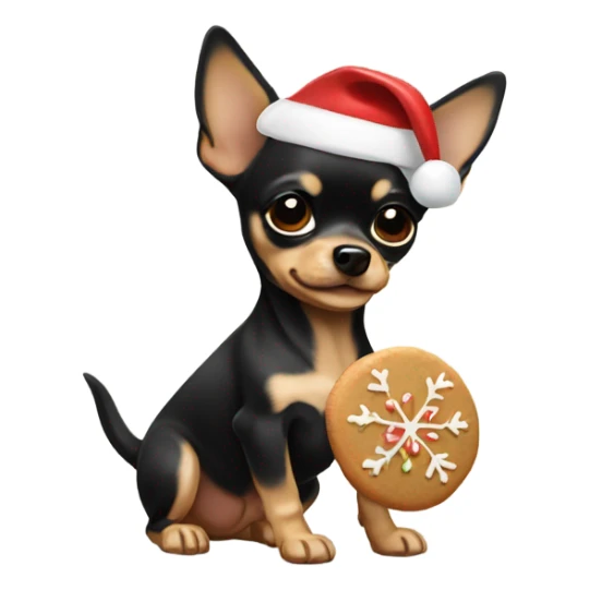 black & tan chihuahua puppy holding a christmas cookie sticker