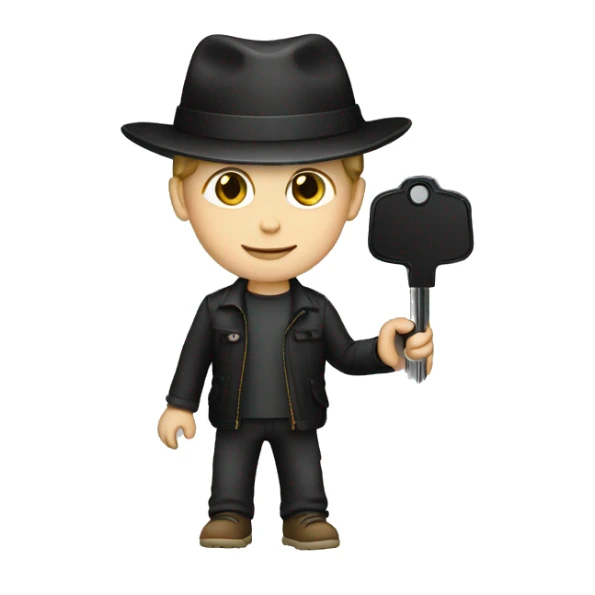 white boy with a black hat holding a car key sticker
