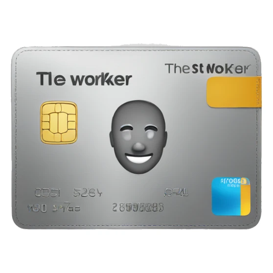 grey credit card with inscription "the best worker" sticker
