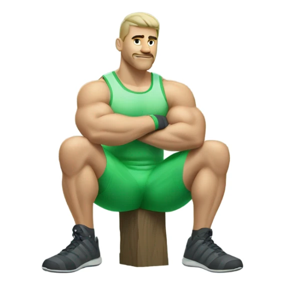 sport man slavic sit showing muscles in light green clothes sticker