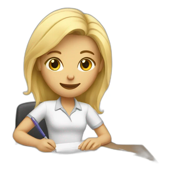 women with blonde hair filling paperwork sticker