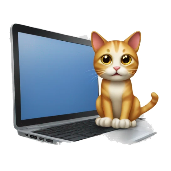 Cat with laptop and on the screen show “)” sticker