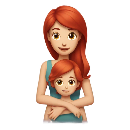 Red hair mom holding brunette daughter sticker