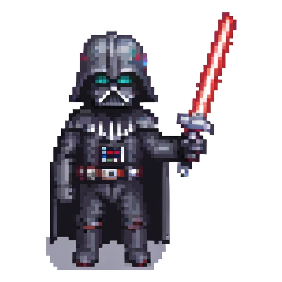 Darth Vader with a red lightsaber in pixel art style sticker