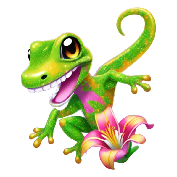 Lisa frank glitter gecko with a lily sticker