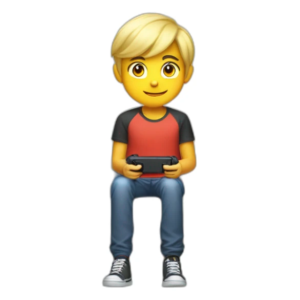 a 11 years old blonde boy seated in a sofa playing nintendo switch sticker