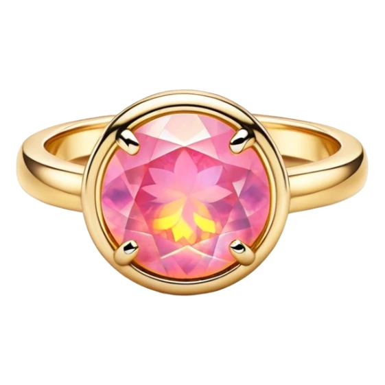 change the silver setting and jump ring to gold, keep the round cut pink fire opal and Y2K style, extreme close-up, emoji style sticker