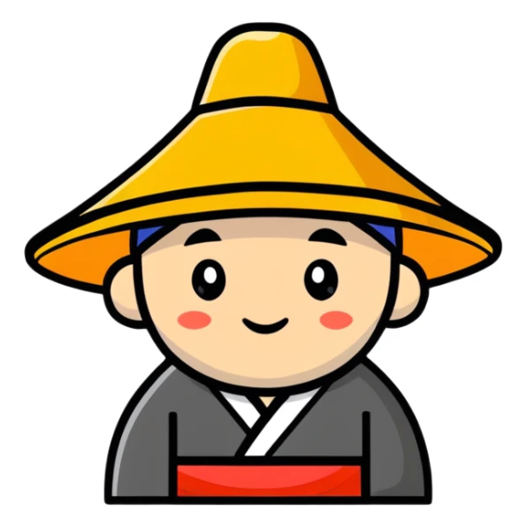 man with Chinese cap, traditional Asian conical hat sticker