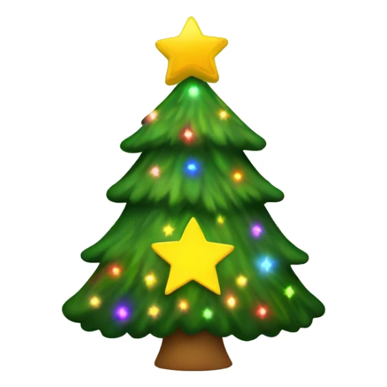 christmas tree with rainbow lights and a giant yellow star on top sticker