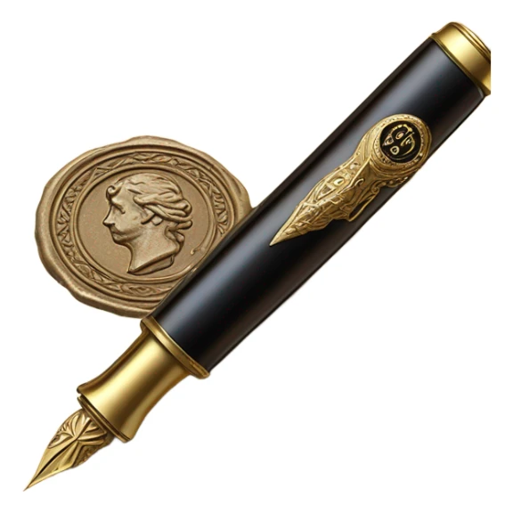 Fountain pen and wax seal stamp sticker