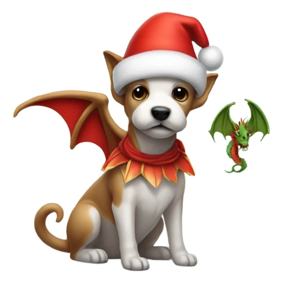 Terrier dog with dragon wings and tail wearing a Santa hat sticker