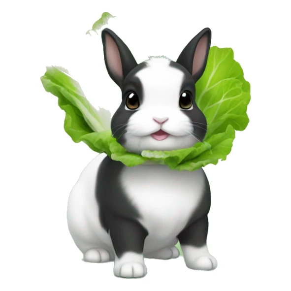 black and white mini netherland dwarf with lettuce sticker