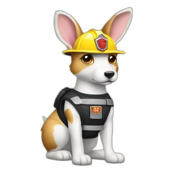 a jackrabbit terrier dog who works as a firefighter and wears a bulletproof vest sticker