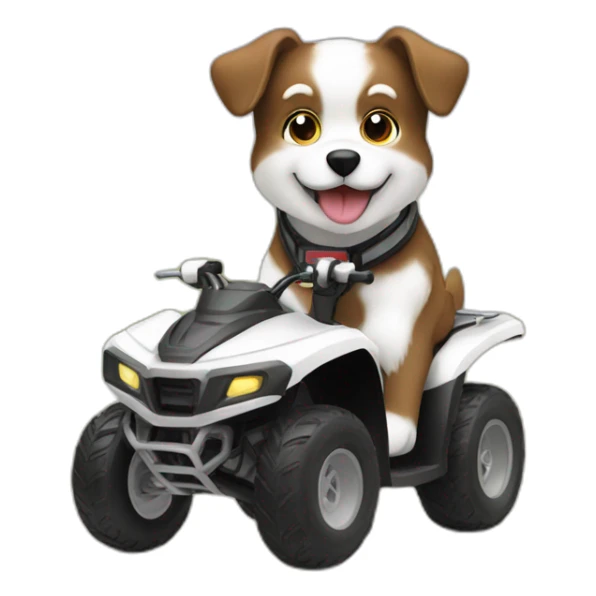 brown and white fluffy dog dog riding ATV sticker