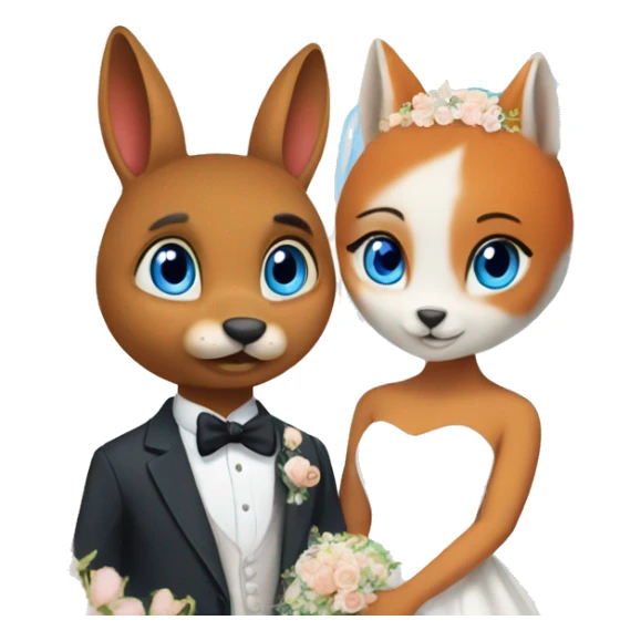 bunny with blue eyes and fox on their wedding day sticker