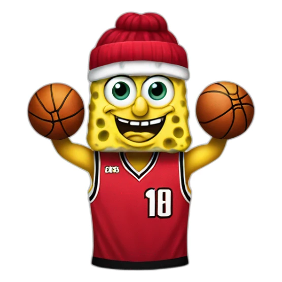 spongebob wearing red miami heat jersey holding basketball sticker