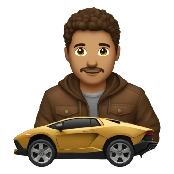 Adolecente de pelo corto y marrón y de fondo un Lamborghini sticker