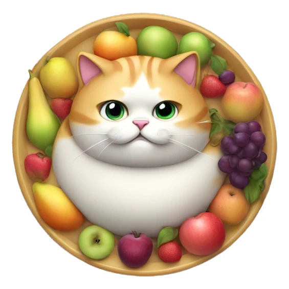 Fat Cat eating a iridescent fruit tray sticker