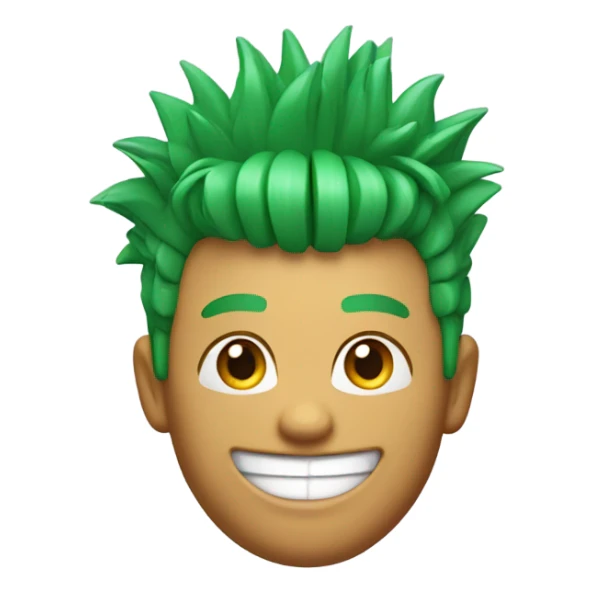 Green smiling 3d emoji with Mohawk and teeth sticker