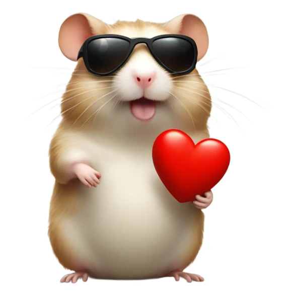  hamster with red heart sunglasses and poop emoji sticker