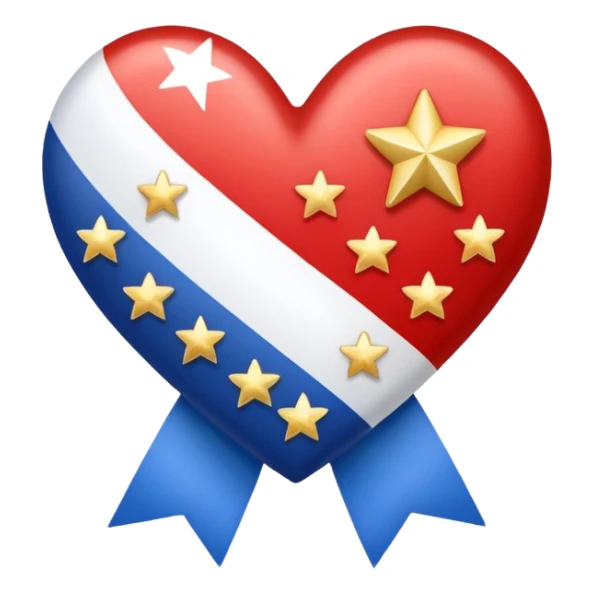 Patriotic heart white ribbon and gold stars sticker