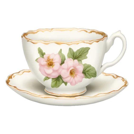 White teacup with baby pink floral antique print  sticker