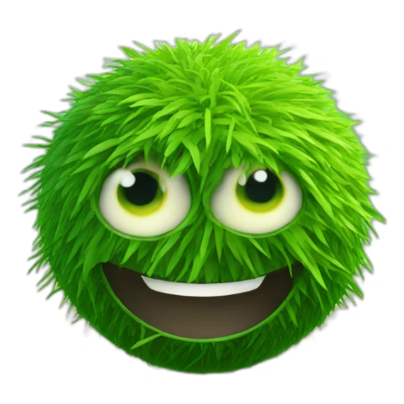 3d sphere with a cartoon grass texture with big courageous eyes sticker