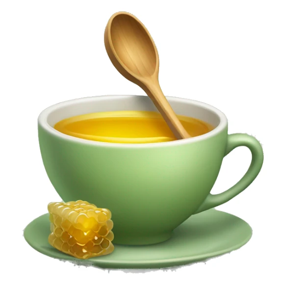 Sage green tea cup with spoon and honey sticker