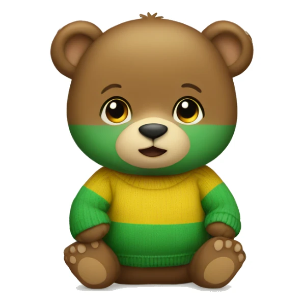 Baby bear wearing yellow and green stripe sweater sticker