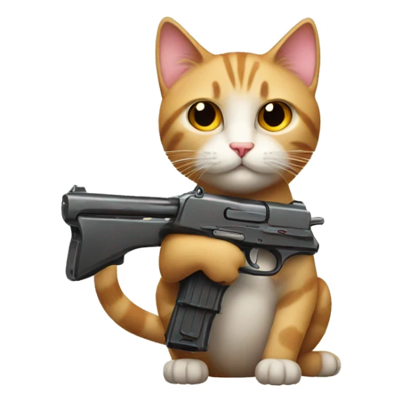 cute cat with heart in one hand and gun in other hand sticker