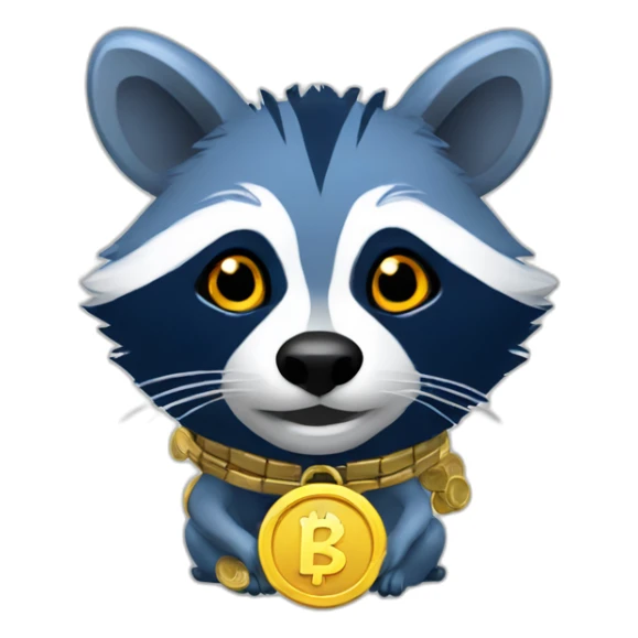 blue wild racoon with cartoon coins sticker