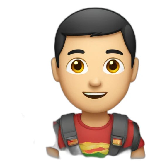 asian man holding Chinese and Indonesian flag sticker